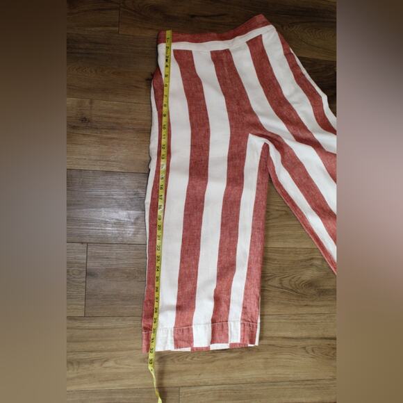 Madewell Huston Wide Leg Linen Crop Pants Red White Stripe Linen Pull-On Small - Picture 9 of 9